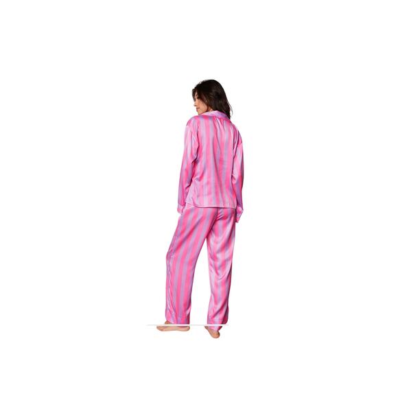 NastyGal Satin Oversized pajamas set. 
vibrant pink and fuchsia striped satin. L - Picture 3 of 5
